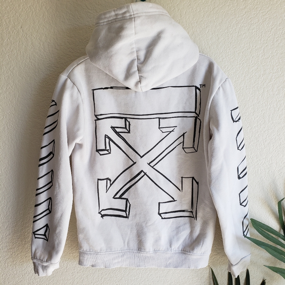 Off-White "Main Label" White Graphic Print Hoodie Kangaroo Pocket